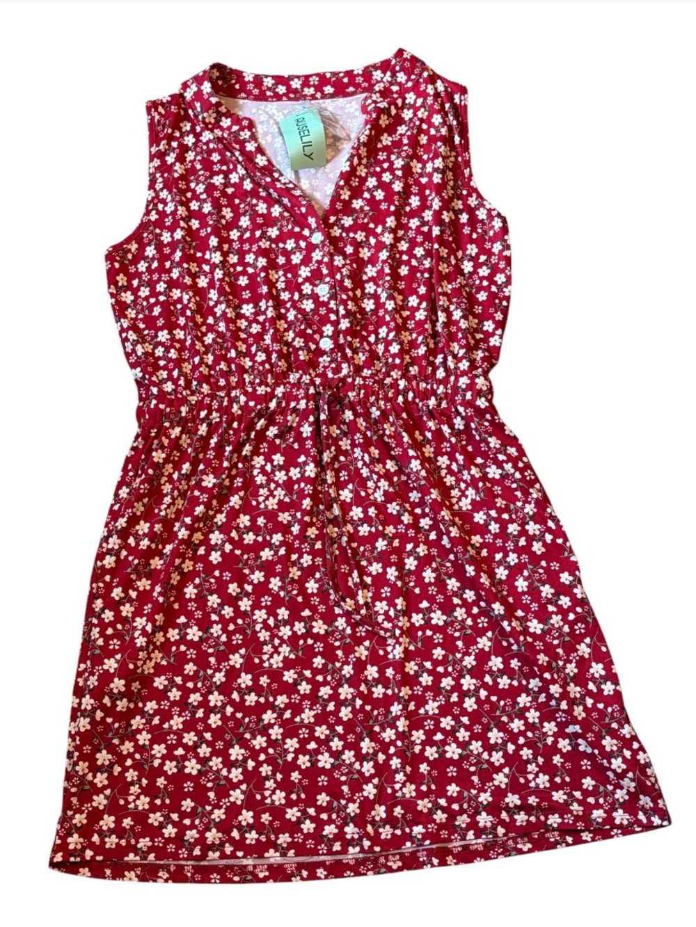 Ella Red Floral V‑Neck Sleeveless Mini Dress